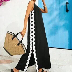 Black Casual Women's Loose Lace detailed Hem maxi Dress